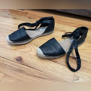 Black Leather & Satin Espadrilles Flats Size 8.5 (Steve Madden)